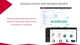 DETAILED ACTIVITY AND PROGRESS REPORTS
Markit provides detailed information to
analyse and decide next steps for further
improvements in purchasing.
 