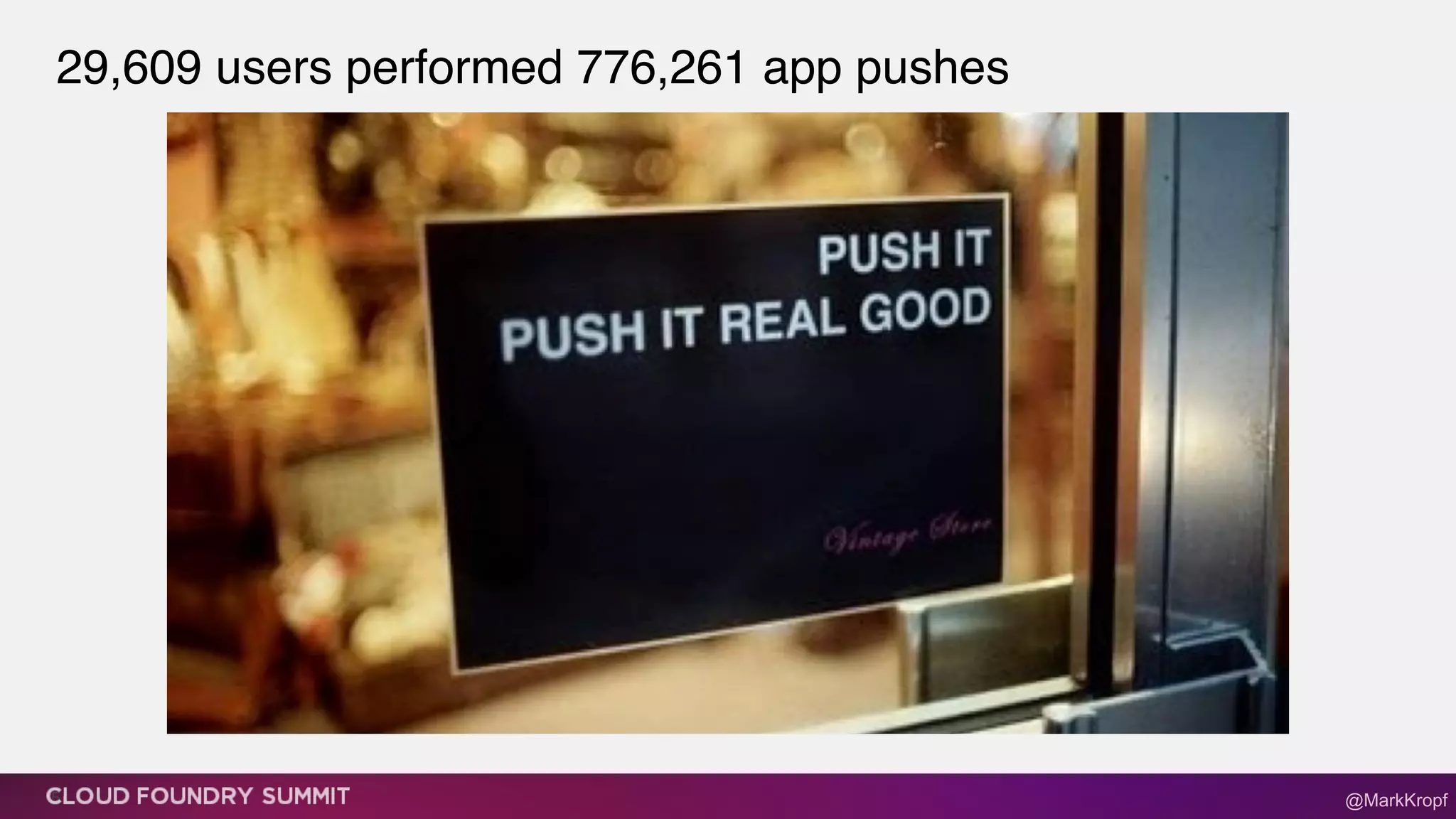 29,609 users performed 776,261 app pushes
5 @MarkKropf