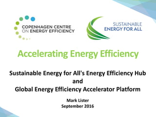 Accelerating Energy Efficiency
Sustainable Energy for All's Energy Efficiency Hub
and
Global Energy Efficiency Accelerator Platform
Mark Lister
September 2016
 