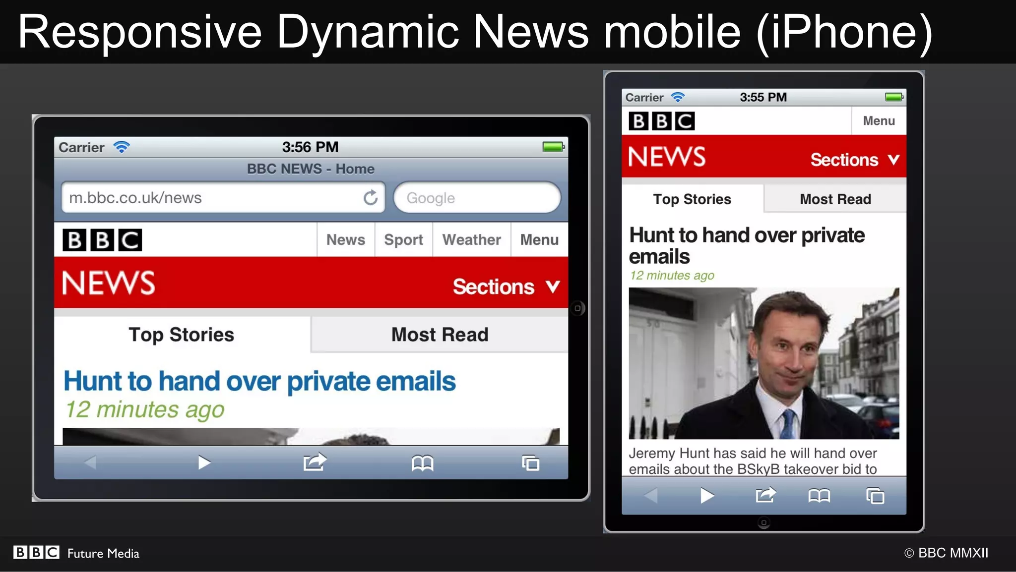 Responsive Dynamic News mobile (iPhone)




  Future Media                       © BBC MMXII
 