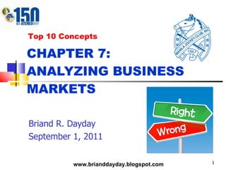 CHAPTER 7:  ANALYZING BUSINESS MARKETS Briand R. Dayday September 1, 2011 Top 10 Concepts www.brianddayday.blogspot.com 