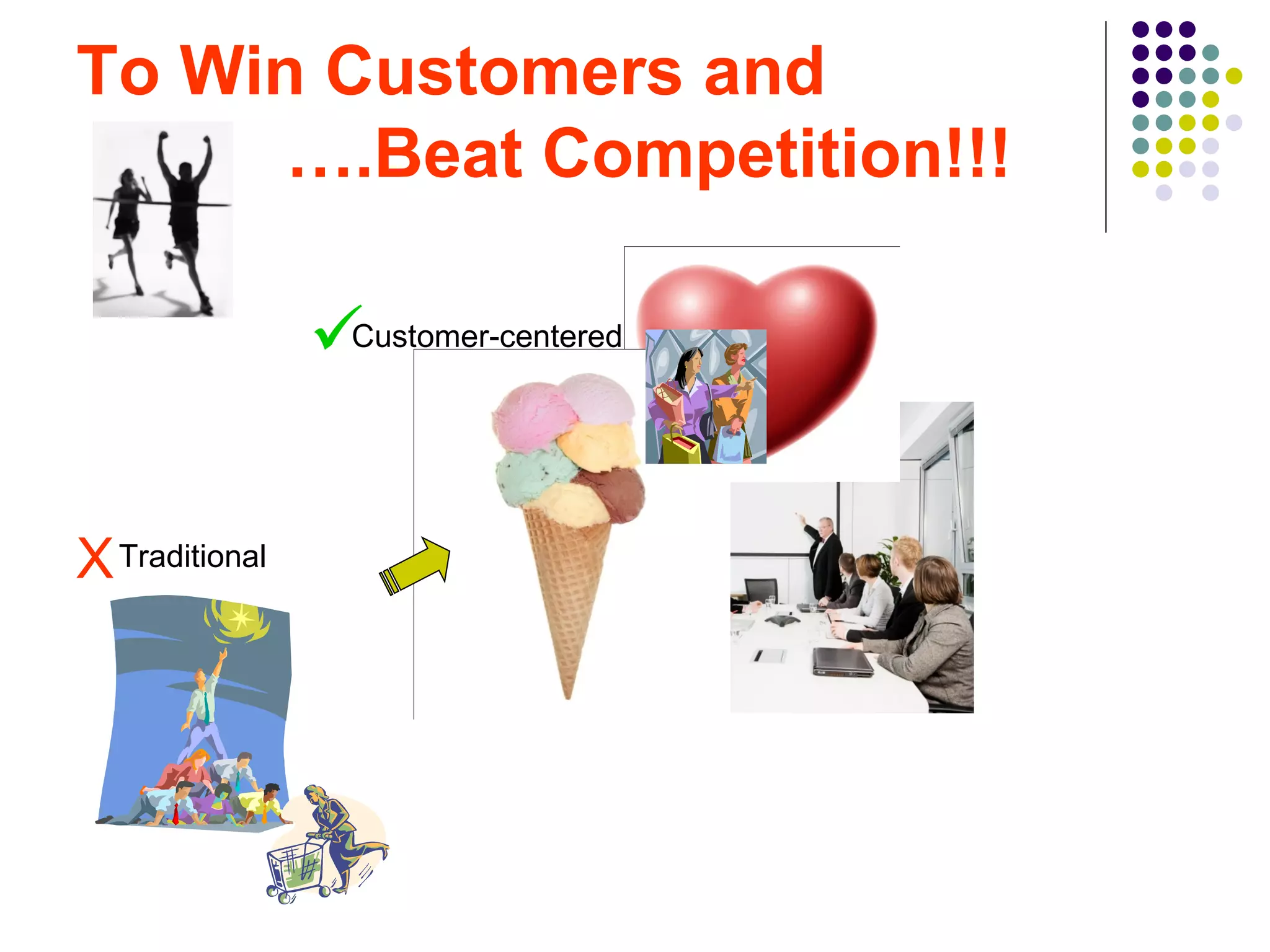 To Win Customers and
      ….Beat Competition!!!

                Customer-centered


X Traditional
 
