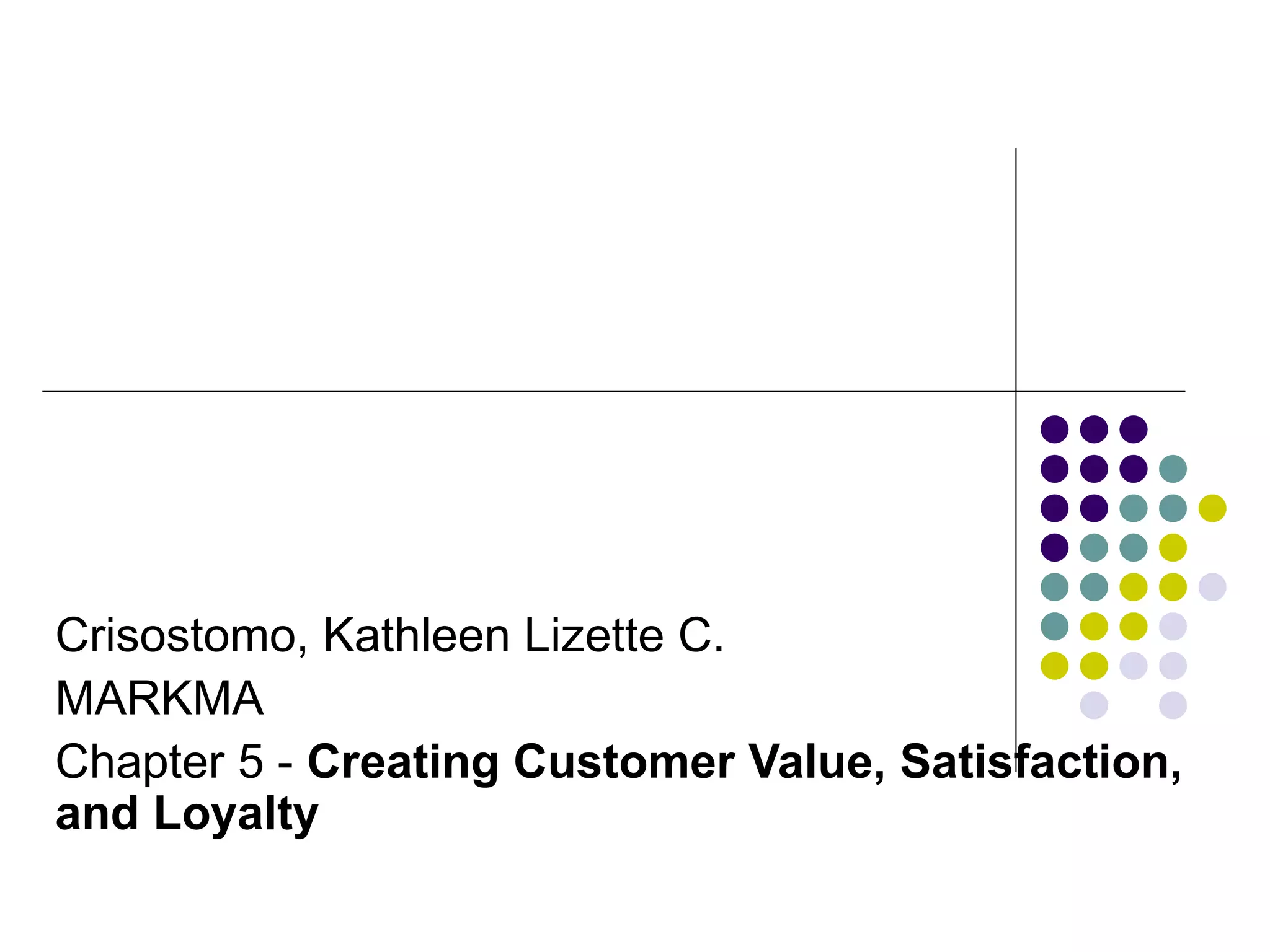 Crisostomo, Kathleen Lizette C.
MARKMA
Chapter 5 - Creating Customer Value, Satisfaction,
and Loyalty
 