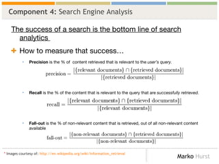 Component 4:  Search Engine Analysis  <ul><li>The success of a search is the bottom line of search analytics  </li></ul><u...