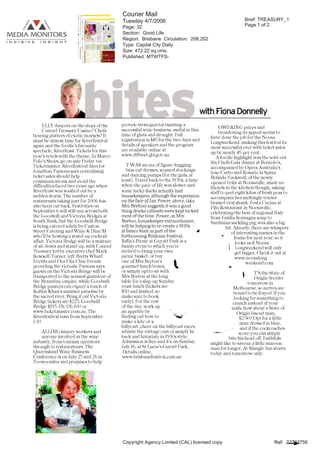 Courier Mail
Tuesday 4/7/2006                               Brief: TREASURY_1
Page: 32                                       Page 1 of 2
Section: Good Life
Region: Brisbane Circulation: 208,202
Type: Capital City Daily
Size: 472.22 sq.cms.
Published: MTWTFS-




Copyright Agency Limited (CAL) licensed copy              Ref: 22793756
 