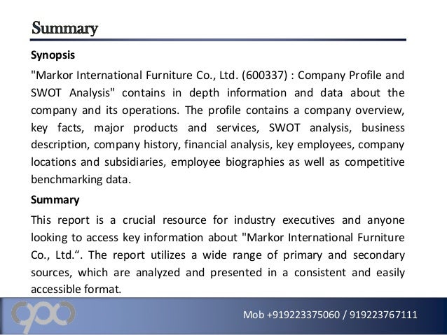 Markor International Furniture Co Ltd Company Profile And Swot A