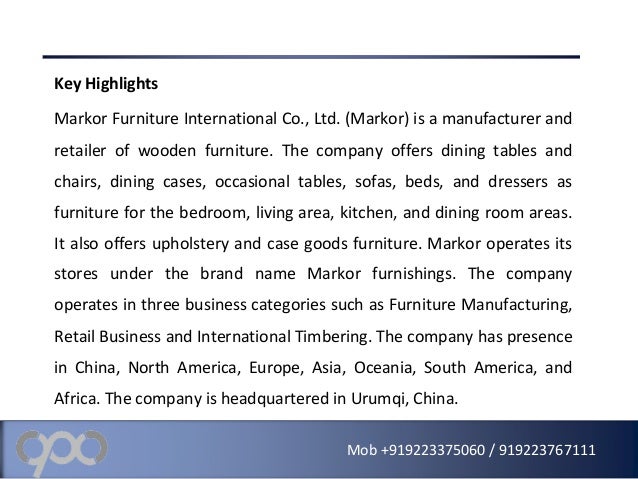 Markor International Furniture Co Ltd Company Profile And Swot A