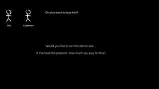 Do you want to buy this?

Me

Customer

Would you like to run this test to see…
!

If this ﬁxes the problem, how much you pay for this?
!

 