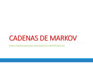 CADENAS DE MARKOV
https://www.youtube.com/watch?v=pxNVCCgFx1o
 