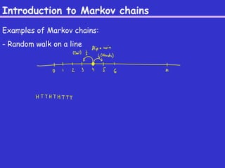 Introduction to Markov chains 
Examples of Markov chains: 
- Random walk on a line 
 