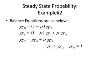 Steady State Probability:
Example#2
• Balance Equations are as below:
1
)1(
)1(
021
102
211
20








p
pp
p
 