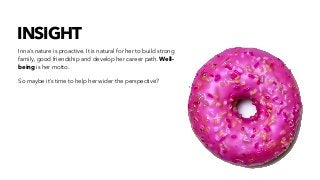 Inna’s nature is proactive. It is natural for her to build strong
family, good friendship and develop her career path. Well-
being is her motto.
So maybe it’s time to help her wider the perspective?
INSIGHT
 