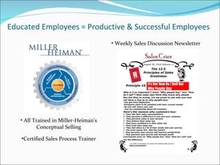 Educated Employees = Productive & Successful Employees All Trained in Miller-Heiman’s Conceptual Selling Certified Sales Process Trainer Weekly Sales Discussion Newsletter 