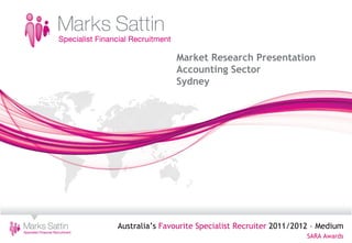 Marks Sattin

                              Market Research Presentation
                              Accounting Sector
                              Sydney




               Australia’s Favourite Specialist Recruiter 2011/2012 – Medium
                                                                  SARA Awards
 