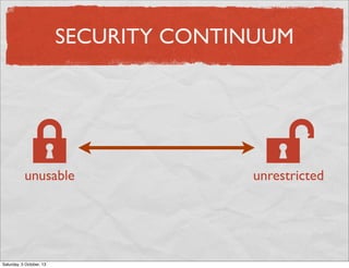 SECURITY CONTINUUM

(

unusable

Saturday, 5 October, 13

)

unrestricted

 
