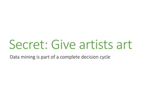 Secret: Give artists art
Data mining is part of a complete decision cycle
 