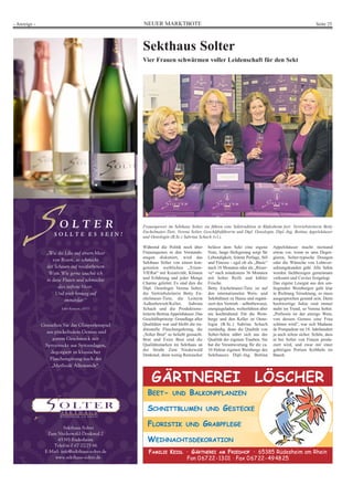 (0DLOUXHGHVKHLP#ZDMRVGHZZZZDMRVGH 
3HVWRV 
KXWQHV 
6HQI	6DOVD 
6DO]H 
5LVRWWRXYP 
Als Rüdesheimer 
Original hat die 
„Glühweintasse“ des 
R ü d e s h e i m e r 
„Weihnachtsmarkts 
der Nationen“ viele 
Vorteile: Sie spart 
erhebliche Abfall-mengen, 
schützt 
Ressourcen, dient der 
Allgemeinheit und künf-tigen 
Generationen. 
Auch zirkuliert die Tasse 
im einheitlichen und aus-geglichenen 
Pfandsystem 
von 2,50 Euro/Tasse zwischen 
den teilnehmenden Marktständen. 
Als besonderer Service wird sie 
weges zurückgenommen. Die ori-ginal 
Rüdesheimer Glühwein-tasse 
gibt es seit 1994. Jährlich 
neu gestaltet ist sie so bereits zum 
limitierten, weltweit beliebten 
Sammelobjekt geworden. 
von den teil-nehmenden 
P a r t n e r n 
überall ent-lang 
des Markt- 
 