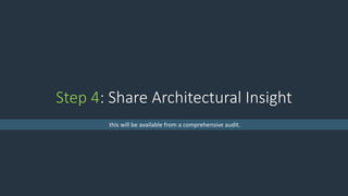 Step 4: Share Architectural Insight
this will be available from a comprehensive audit.
 