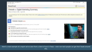 Here’s a neat example of a report we’ve seen from a client of ours in Texas – even non-tech people can get their heads around
this.
 
