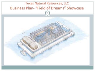 Texas Natural Resources, LLC  Business Plan- “Field of Dreams” Showcase  Initial Project – Commercial Demonstration 18 SEADOG® Pump Texas Offshore Modular Platform Create Electricity for On-Platform Use Platform as Marketing Tool Funding Equity Government Subsidy Debt Financing Preparation for Subsequent Project(s) Development of Strategic Partnerships Engineering Manufacturing Marketing 