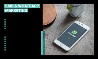 SMS & WHATSAPP
MARKETING
SMS Marketing
WhatsApp Marketing
Business to Business Messages (B2B)
Business to Customer Messages (B2C)
Bulk SMS Broadcast
Premium & non Premium messages
Targeted Messages
Video Messages
Images & Photos
Voice Messages
Link your message to a landing page
Share Business Card
Share Location Map
Fast Result as you can say many things
with rich multimedia content
 