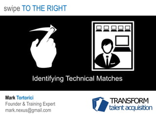 swipe TO THE RIGHT
Mark Tortorici
Founder & Training Expert
mark.nexus@gmail.com
Identifying Technical Matches
 