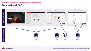 Proposal and Checkout
Configuration
Requirements
Virtual Showroom
Praxisbeispiel EAO
MIT VERNETZTEN PRODUKTDATEN ZUM SMARTEN DIGITALEN VERKAUFSPROZESS
Assets,
PLM
Backbone
Market,
User
needs
PIM PDM Other …
CAD
https://hmi.eao.com/catalog/function/emergency_stop_switch/de/not-halt-taste 6
 