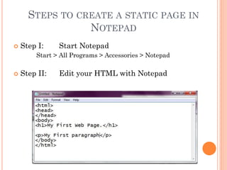 Markup language classification, designing static and dynamic | PPT