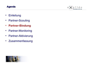 Agenda Einleitung Partner-Scouting Partner-Bindung Partner-Monitoring Partner-Aktivierung Zusammenfassung 