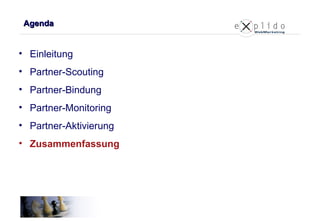 Agenda Einleitung Partner-Scouting Partner-Bindung Partner-Monitoring Partner-Aktivierung Zusammenfassung 