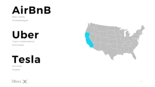 19
AirBnBBrian Chesky
Produktdesigner
UberTravis Cordell Kalanick
Informatiker
TeslaElon Musk
Physiker
 