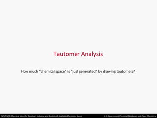 Tautomer Analysis How much “chemical space” is “just generated” by drawing tautomers? 