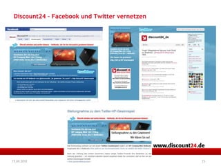 Das FACEBOOK-PhänomenÜber 400 Mio. Nutzer weltweitMehr als 175 Mio. Nutzer täglich eingeloggt>  3 Mrd. Fotos werden pro MonathochgeladenFacebook in über 70 Sprachenvon FRIENDS kostenlos übersetzt 1,5 mln Firmen haben ein Profil80.000 Websites facebook_connect100 mln hyperaktive facebook_mobileuserÜber 200 aktive Mobile Operators in 60 Ländern1) Quelle: http://bit.ly/cKSh6U1015.04.2010