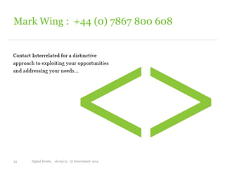 Mark Wing : +44 (0) 7867 800 608
33 Digital Henley 16/09/15 © Interrelated 2015
 
