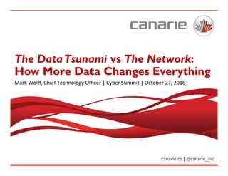 canarie.ca | @canarie_inc
The DataTsunami vs The Network:
How More Data Changes Everything
Mark	Wolﬀ,	Chief	Technology	Oﬃcer	|	Cyber	Summit	|	October	27,	2016	
 