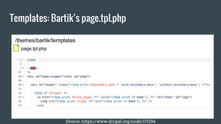 Templates: Bartik’s page.tpl.php
Source: https://www.drupal.org/node/171194
/themes/bartik/templates
 