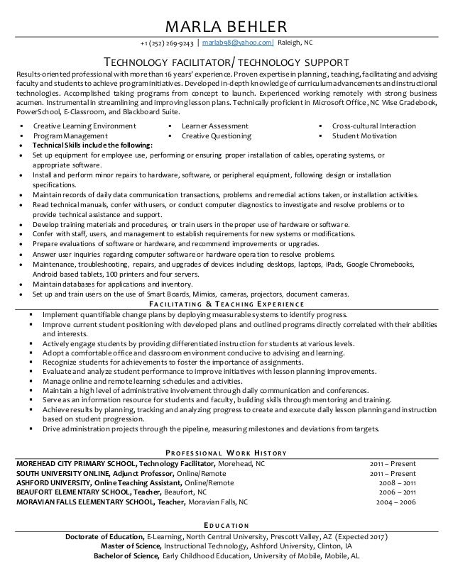 marla behler technology resume 1 instructional technology resumes