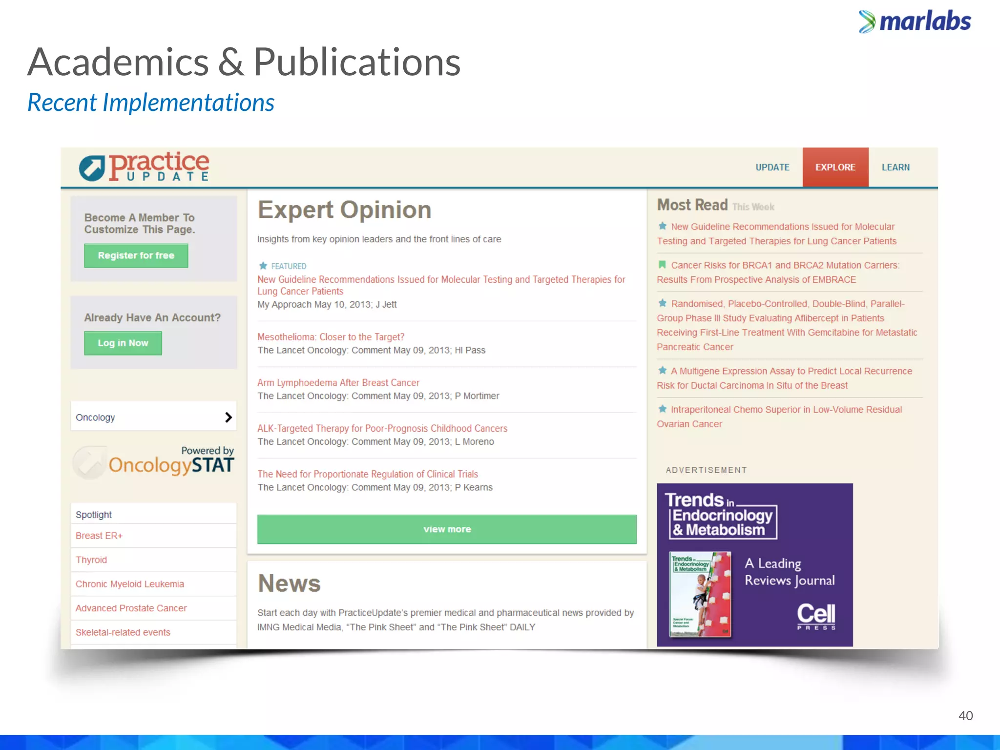 Recent Implementations
Academics & Publications
40
 