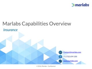 Marlabs Capabilities Overview
© 2016, Marlabs - Confidential
Insurance
Contact@marlabs.com
+1 (732) 694 100
www.marlabs.com
 
