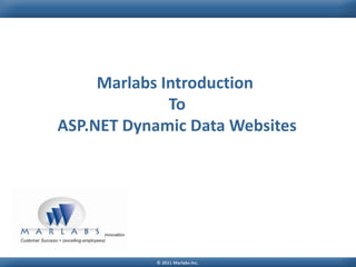 Marlabs Introduction
              To
ASP.NET Dynamic Data Websites




            © 2011 Marlabs Inc.
 