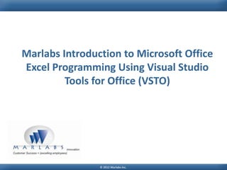 Marlabs Introduction to Microsoft Office
Excel Programming Using Visual Studio
         Tools for Office (VSTO)




                © 2012 Marlabs Inc.
 