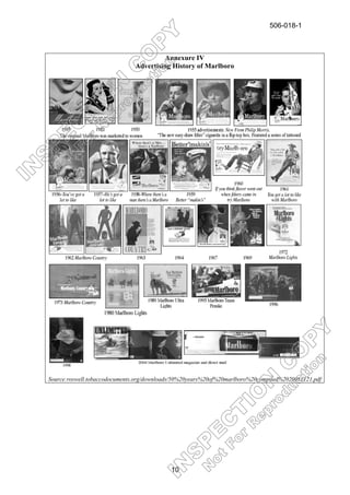 506-018-1



                                        Annexure IV
                               Advertising History of Marlboro




Source:roswell.tobaccodocuments.org/downloads/50%20years%20of%20marlboro%20compiled%2020051121.pdf




                                            10
 