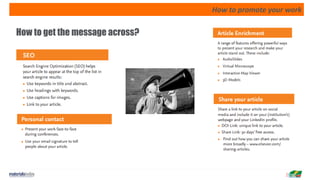 How to promote your work
How to get the message across?
 