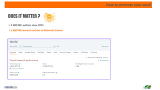 How to promote your work
DOES IT MATTER ?
> 2 000 000 authors since 2013
> 1 000 000 research articles in Materials Science
 