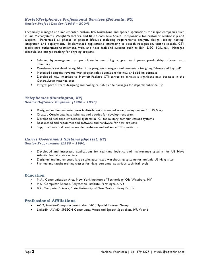 Marlene Weinstein Resume 2010