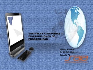 VARIABLES ALEATORIAS Y
DISTRIBUCIONES DE
PROBABILIDAD
Marlio Sánchez
C.I 20.847.428
Escuela 71
 