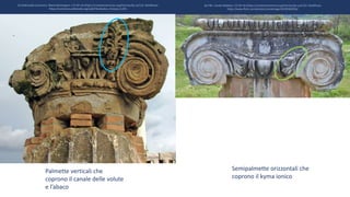 Palmette verticali che
coprono il canale delle volute
e l’abaco
Semipalmette orizzontali che
coprono il kyma ionico
Da Wikimedia Commons Mentnafunangann / CC BY-SA (https://creativecommons.org/licenses/by-sa/3.0) Modificato
https://commons.wikimedia.org/wiki/File:Basilica_Pompei_8.JPG
Da Flikr Carole Raddato / CC BY-SA (https://creativecommons.org/licenses/by-sa/2.0/) Modificato
https://www.flickr.com/photos/carolemage/24595965956/
 