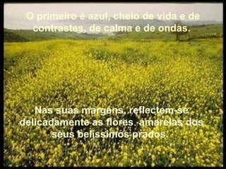 O primeiro é azul, cheio de vida e de contrastes, de calma e de ondas.  Nas suas margens, reflectem-se delicadamente as flores  amarelas dos seus belíssimos prados.  