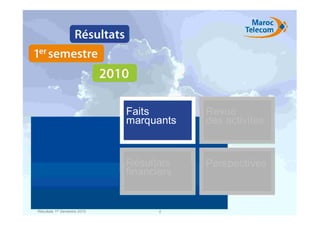 Faits        Revue
                              marquants    des activités


                              Résultats    Perspectives
                              financiers


Résultats 1er Semestre 2010          2
 