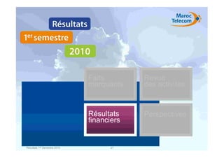Faits        Revue
                              marquants    des activités


                              Résultats    Perspectives
                              financiers


Résultats 1er Semestre 2010         21
 